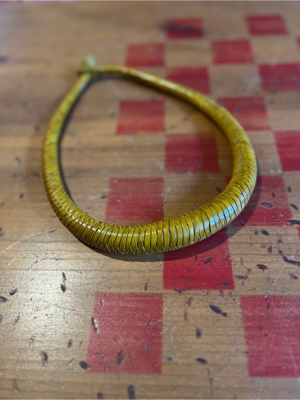 Yellow-Tone Woven Leather Collar Necklace
